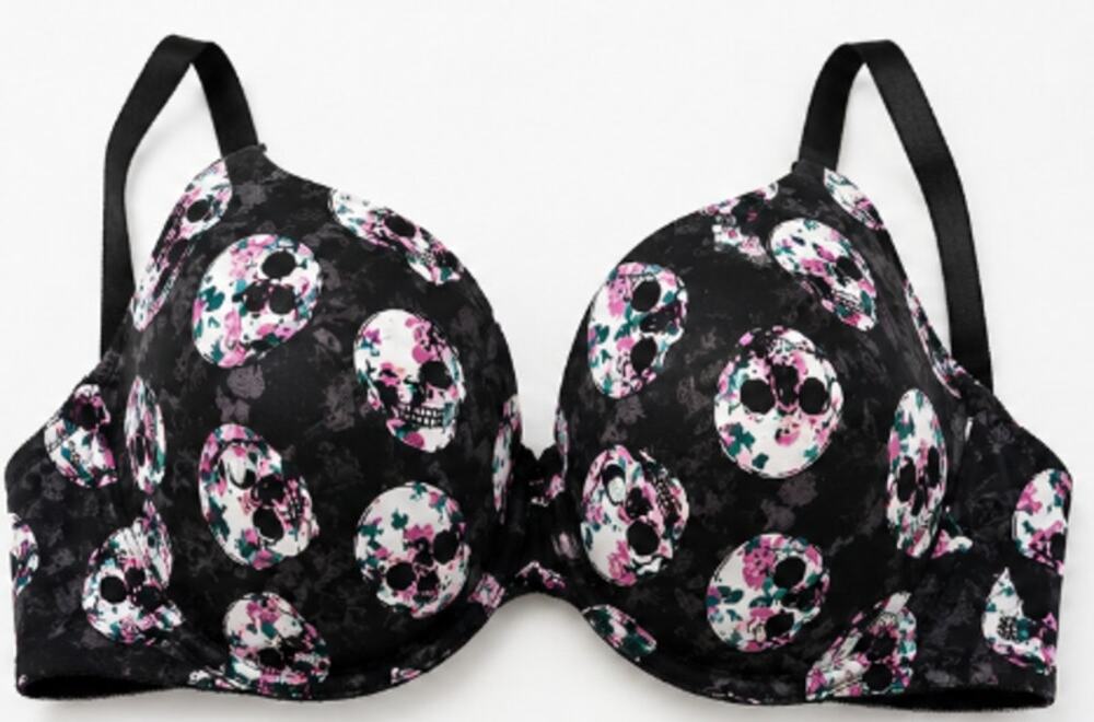 Torrid 42DD Floral Skull Bra Black Pink Gothic Día de los Muertos